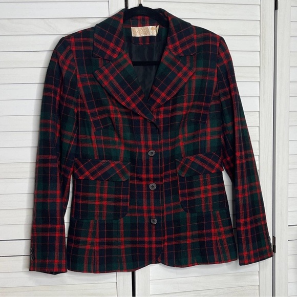 50's Pendleton Wool Blazer True Vintage Womens Large (12) Plaid Red Blue Green - Picture 5 of 6